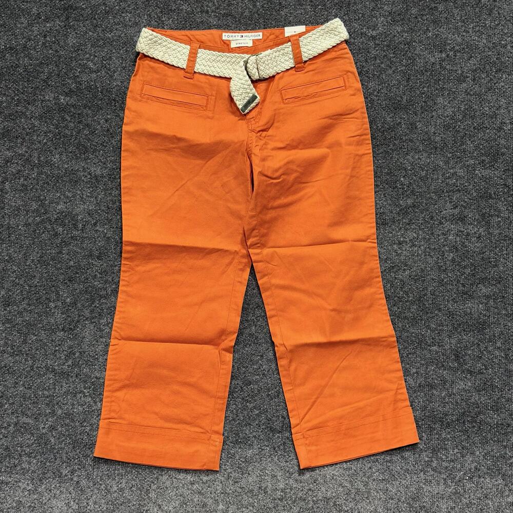 Tommy Hilfiger Pants Womens 2 Orange Chino Crop Twill Belted Stretch Casual